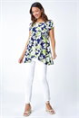 Lime Textured Floral Stretch Hanky Hem Top, Image 2 of 5