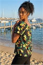 Black Citrus Pom Pom Trim Bardot Top, Image 3 of 4