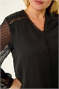 Black Curve Textured V-Neck Top, Image 5 of 5