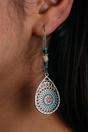 Blue Long Mandala Floral Enamel Triangle Boho Drop Danglers, Image 1 of 4