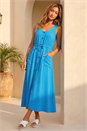 Turquoise Buttoned Tie Waist Midi Dress, Image 2 of 4