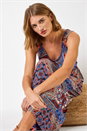Blue Geo Print Ring Detail Maxi Dress, Image 5 of 5