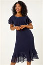 Navy Petite Double Frill Midi Dress, Image 1 of 5