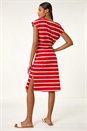 Red Stripe Tie Side Stretch Midi Dress, Image 3 of 5