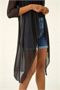 Black 3/4 Sleeve Mesh Longline Kimono, Image 5 of 7