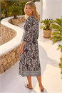 Chocolate Leaf Border Print V-Neck Midi Dress , Image 3 of 4