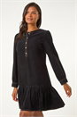 Black Corduroy Button Detail A-Line Dress, Image 2 of 5