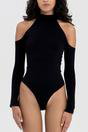 Black Cold Shoulder Sculpting Bodysuit, Image 3 of 5