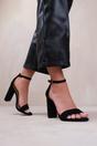 Black Where's That From Black 'Skye' Strappy Block Heels With Buckle Suede, Image 1 of 3