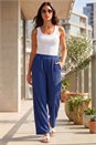 Navy Crinkle Textured Stretch Trouser, Image 1 of 4