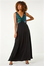 Green Contrast Sequin Bodice Maxi Dress, Image 2 of 5
