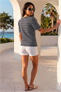 Navy  Petite Stripe Ruched Top, Image 3 of 4