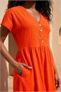 ORANGE Linen Look Button Midi Dress, Image 4 of 4