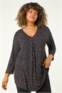 Black Curve V-Neck Spot Print Tunic, Image 2 of 5