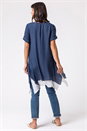 Navy  Floral Motif Print Asymmetric Tunic Top, Image 2 of 4