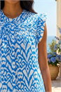 Blue Abstract Print Pleated Sleeve Blouse, Image 4 of 4