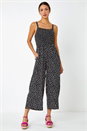 Black Polka Dot Print Stretch Jumpsuit, Image 1 of 5