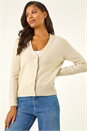 Cream Sequin V-Neck Buttoned Cardigan, Image 4 of 5
