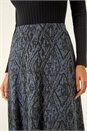 Midnight Blue Abstract Diamond Print Midi Skirt, Image 5 of 5
