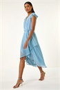 Blue Shimmer Plisse Wrap Dress, Image 2 of 5