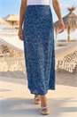 Blue Ditsy Floral Elastic Waist A Line Midi Skirt, Image 3 of 4
