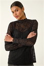 Black Lace Frill High Neck Stretch Top, Image 4 of 5
