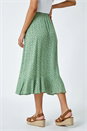 Sage Ditsy Floral Frill Hem Midi Skirt, Image 3 of 5