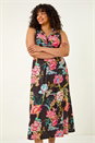 Black Curve Twist Front Floral Stretch Maxi Dress, Image 2 of 5