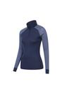 Navy Merino Wool Zip Neck Thermal Top, Image 2 of 4