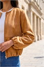 Tan Faux Suede Bubble Hem Jacket, Image 4 of 4