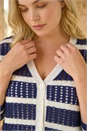 Navy  Curve Stripe Crochet Knit Cardigan , Image 4 of 4