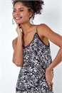 Black Ditsy Floral Lace Trim V-Neck Top, Image 1 of 5