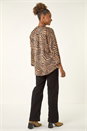 Tan Animal Print V-Neck Shirt, Image 3 of 5