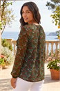 Green Floral Mesh Print Gathered Top, Image 3 of 4