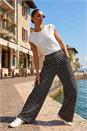 Black Dusk Stripe Wide Leg Stretch Trousers, Image 2 of 5