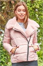 Pink Faux Fur Collar Padded Biker Coat, Image 3 of 5