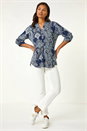 Navy  Paisley Print Shoulder Pleat Shirt, Image 2 of 5