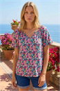 PINK Floral Gathered V-Neck Stretch Top, Image 1 of 4