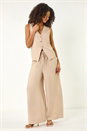 Oatmeal Dusk Elasticated Waist Wide Leg Trouser, Image 2 of 5