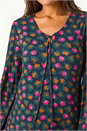Teal Floral Print Jersey Stretch Swing Dress, Image 5 of 5