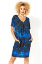 Royal Blue Abstract Print Cocoon Dress, Image 1 of 5