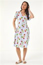 Blue Petite Strawberry Print Pocket Dress , Image 2 of 5