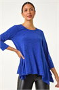 Royal Blue Glitter Rose Asymmetric Hem Top, Image 2 of 5