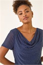 Navy Embellished Cowl Neck Top, Image 4 of 5