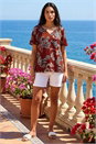Rust Paisley Puff Print Gathered Stretch Top, Image 2 of 4