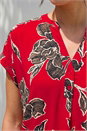 Red Floral Puff Print Stretch Top, Image 4 of 4