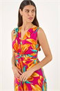 Fuchsia Floral Twist Front Stretch Maxi Dress , Image 4 of 5