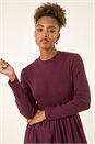 Burgundy Cotton Stretch Jersey Mix Midi Dress, Image 4 of 5