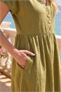 KHAKI Linen Look Button Midi Dress, Image 4 of 4