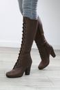 Brown AJVANI Brown High Heel Lace Up Victorian Style Knee High Boots, Image 2 of 6